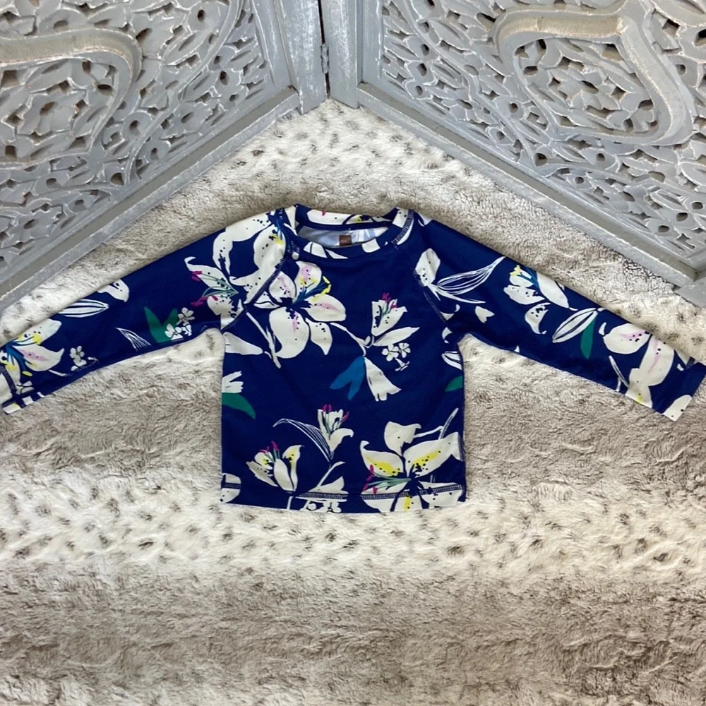 Tea Collection blue swim rashguard girls size 2T tropical beach summer vacation